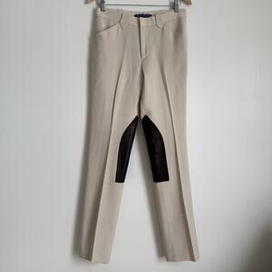 RALPH LAUREN PURPLE LABEL Equestrian Riding Pants Cream Wool Brown Knee Patch 6